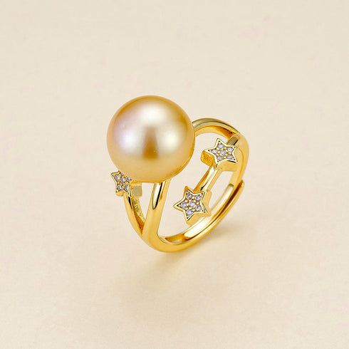 Twinking Star Golden Pearl Open Ring